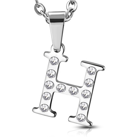 Stainless Steel Alphabet Initial Letter Crystals Pendant